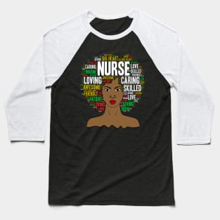 Black Nurse Afro Word Art Baseball T-Shirt